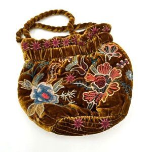 Johnny Was DENALI VELVET POUCH Small Vintage Gold Embroidery Handbag Bag New
